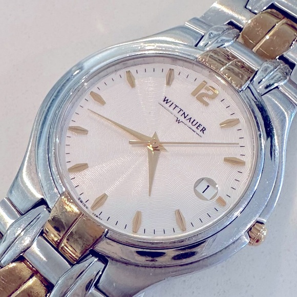 Whittnauer Mens Two Tone Swiss Watch-Sapphire Crystal, Stainless Steel Case-35mm - Picture 2 of 14